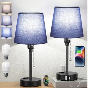 Set of Bedside Lamps 3 Color Modes U sB charger ports.